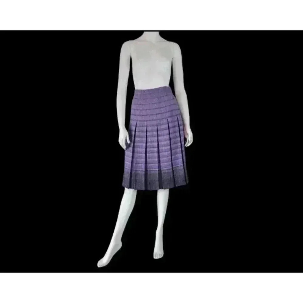 Vintage 80s Scottish Mauve Heather Wool Pleated Tartan Skirt M/L